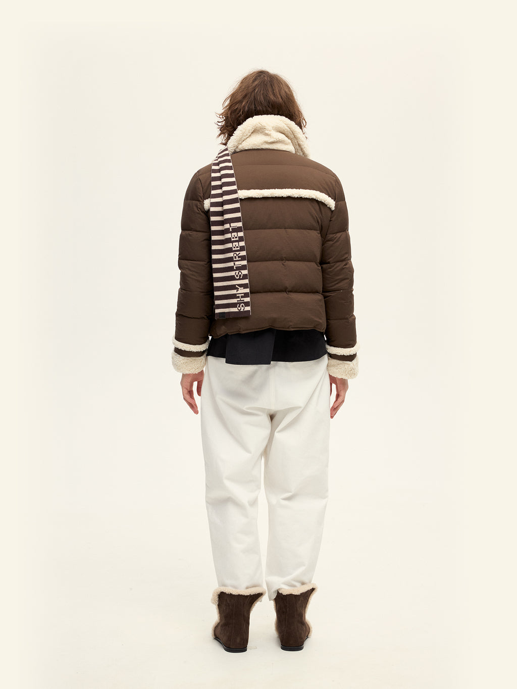 Brown Fleece Trim Down Jacket