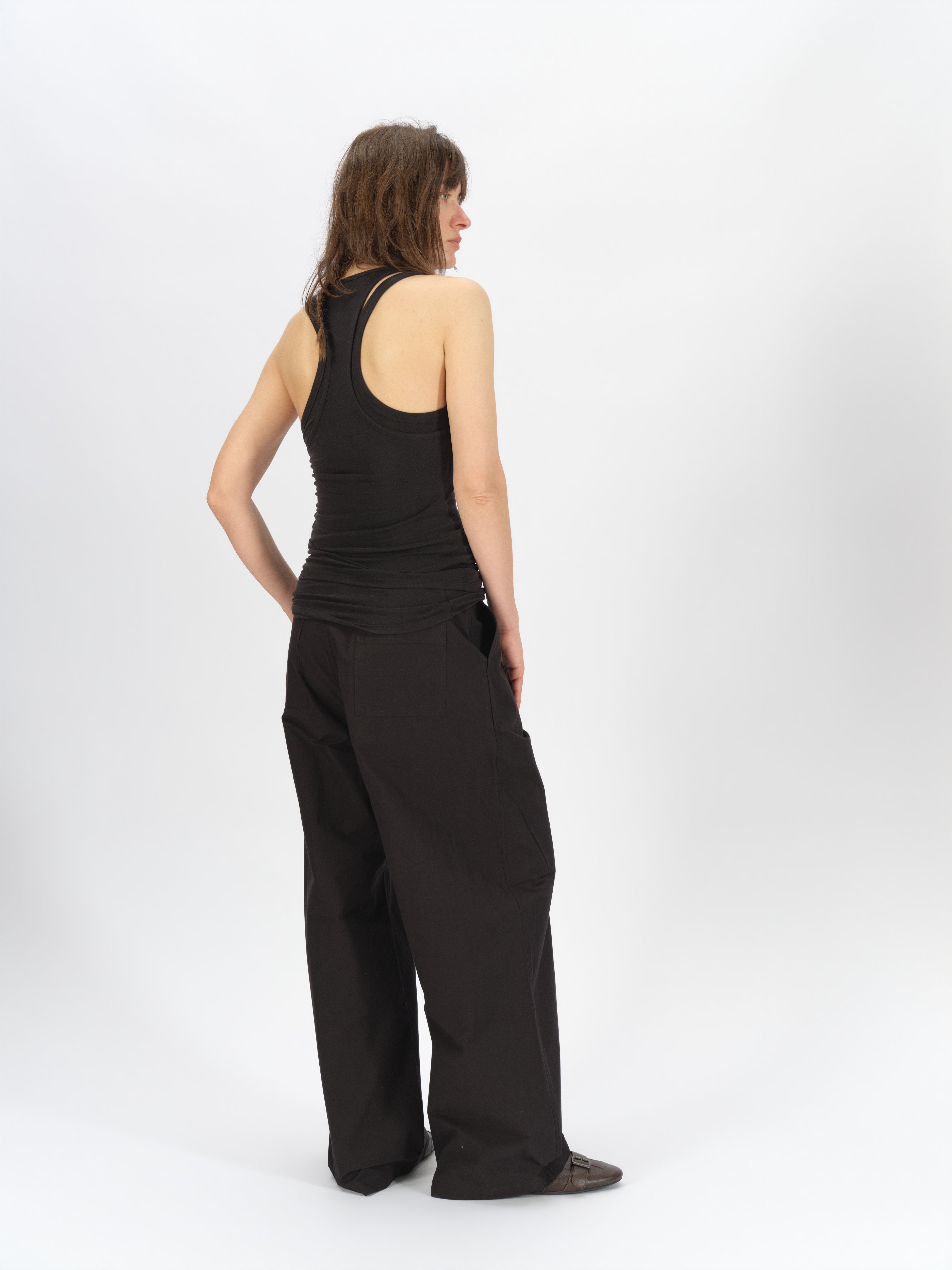 Bicolor-Belted Cotton Wide-Leg Pants