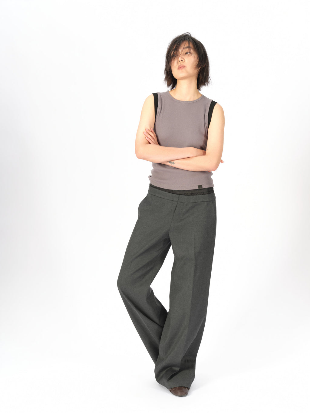 Contrast Ribbed Raw-Edge Tank