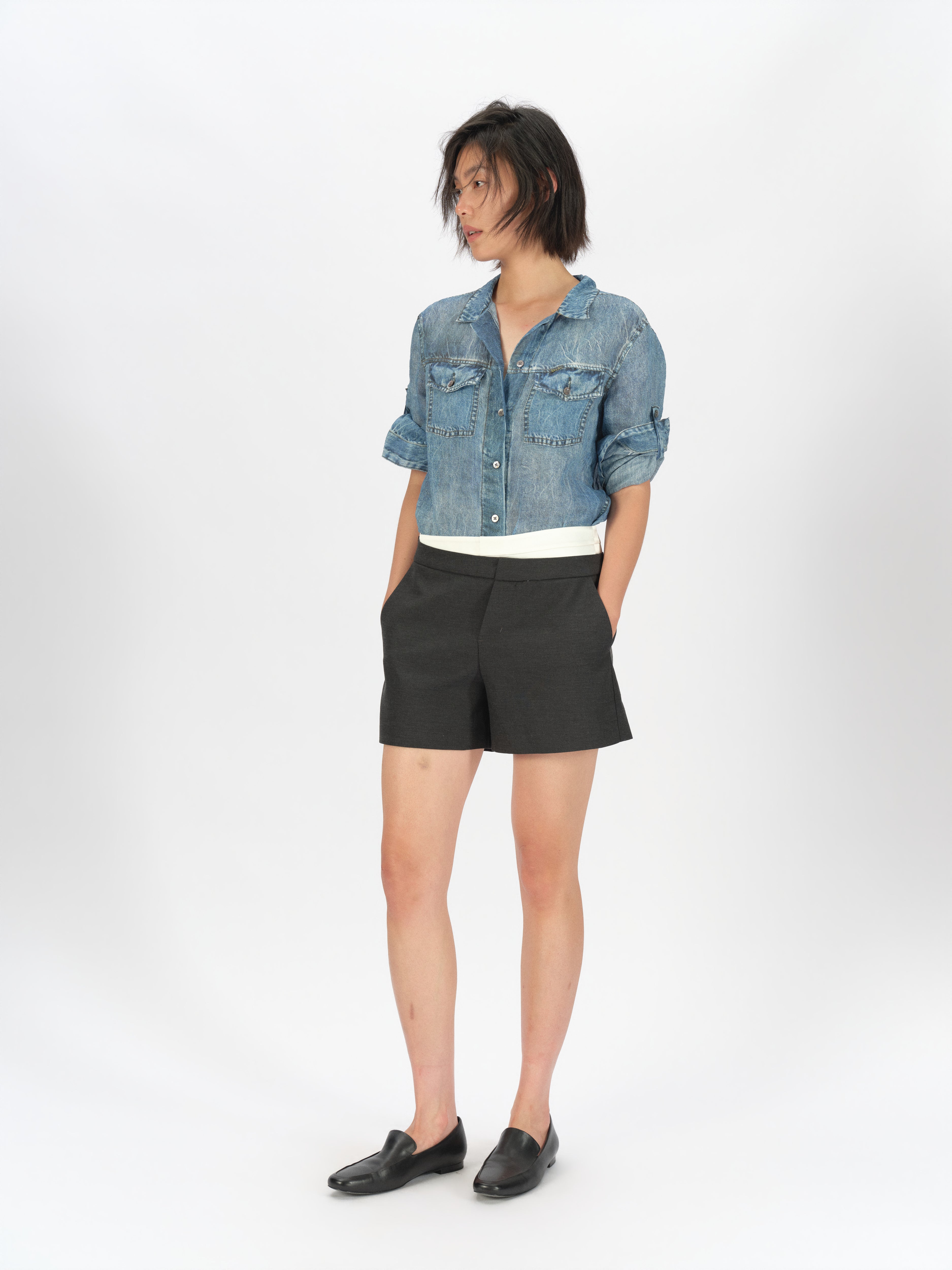 Asymmetric Curved Waist Shorts