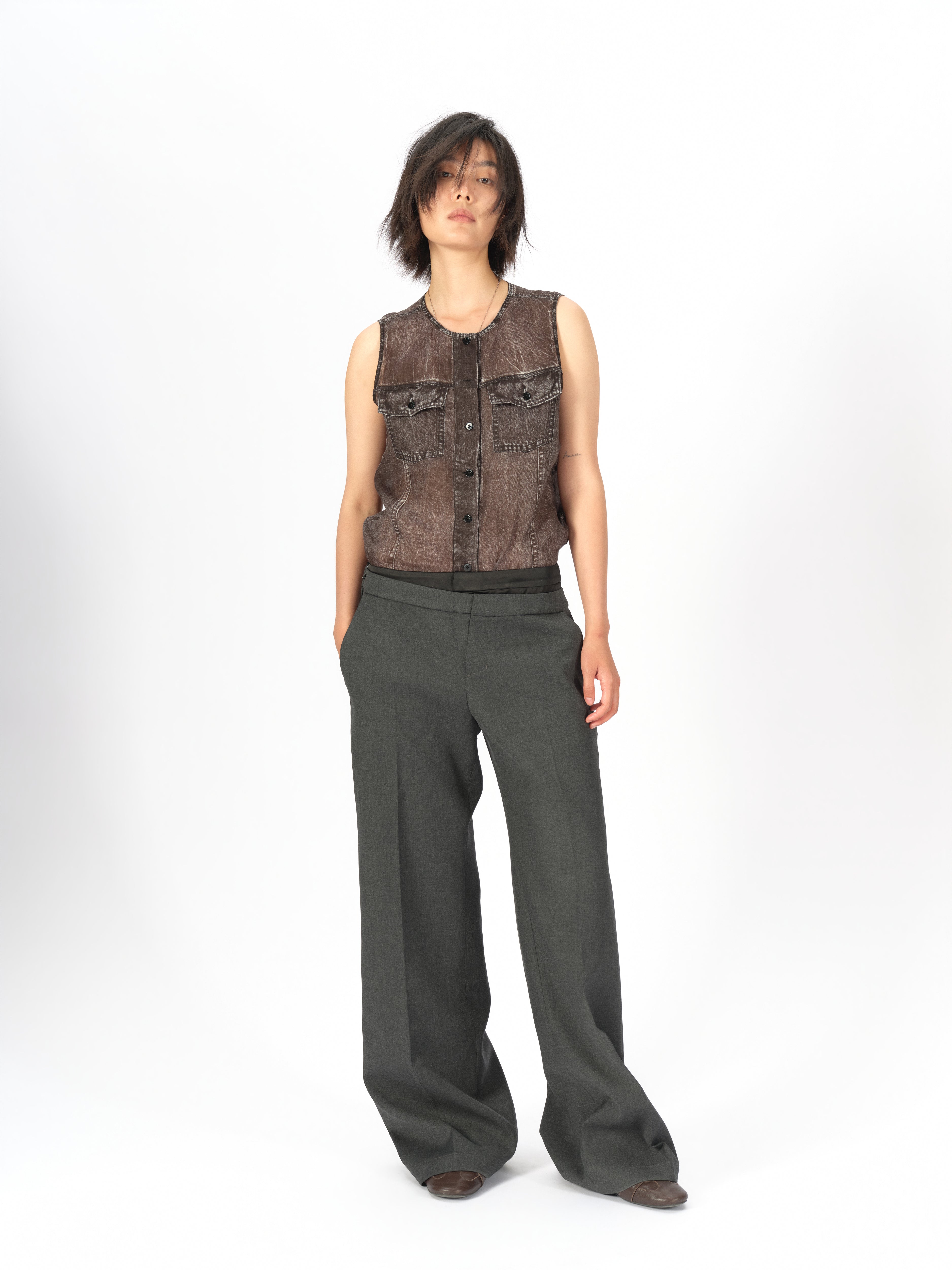 Longline Denim-Print Ramie Tank