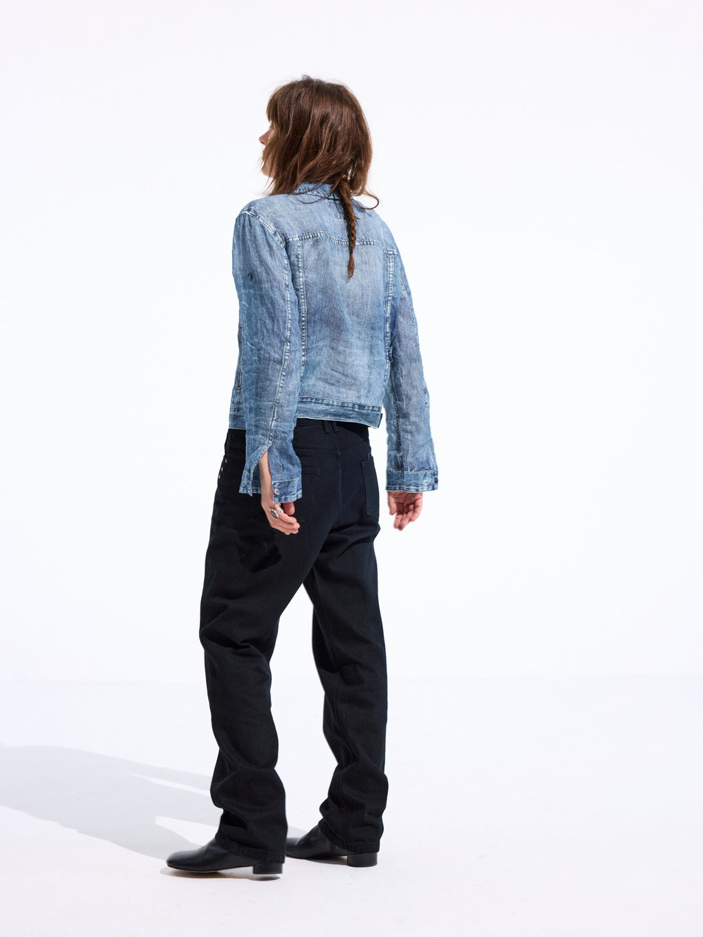 Denim-Print Ramie Shirt