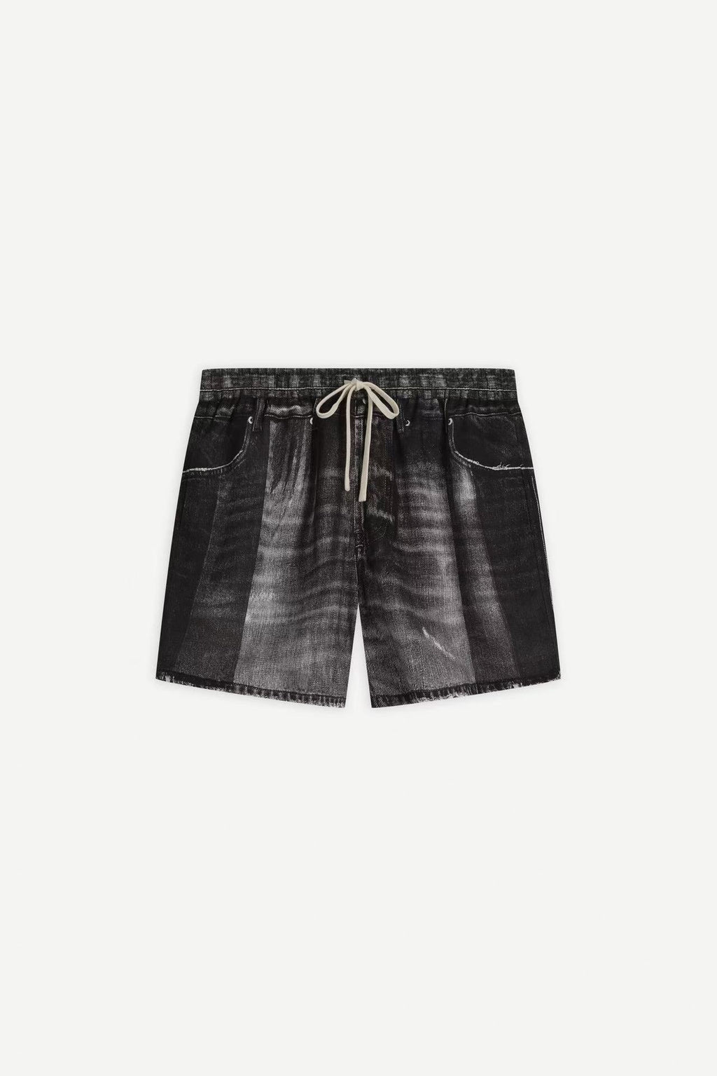 Denim-Print Ramie Shorts