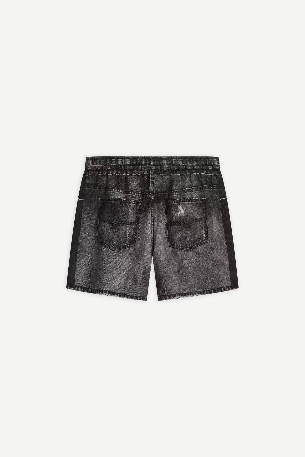 Denim-Print Ramie Shorts